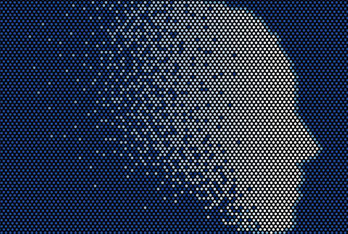 dot mosaic that forms the shape of a head and face
